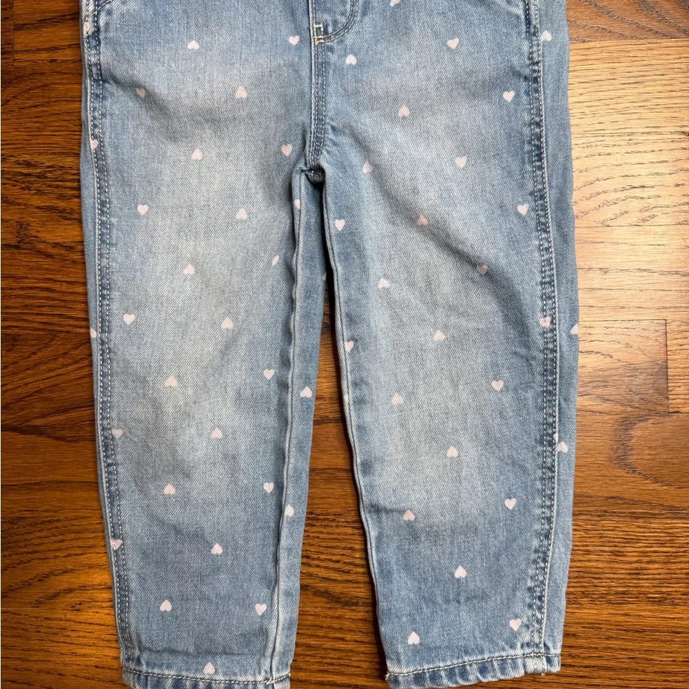 OshKosh B'gosh Girls Light Blue Denim Overalls Pink Hearts Prints Valentine’s 2T